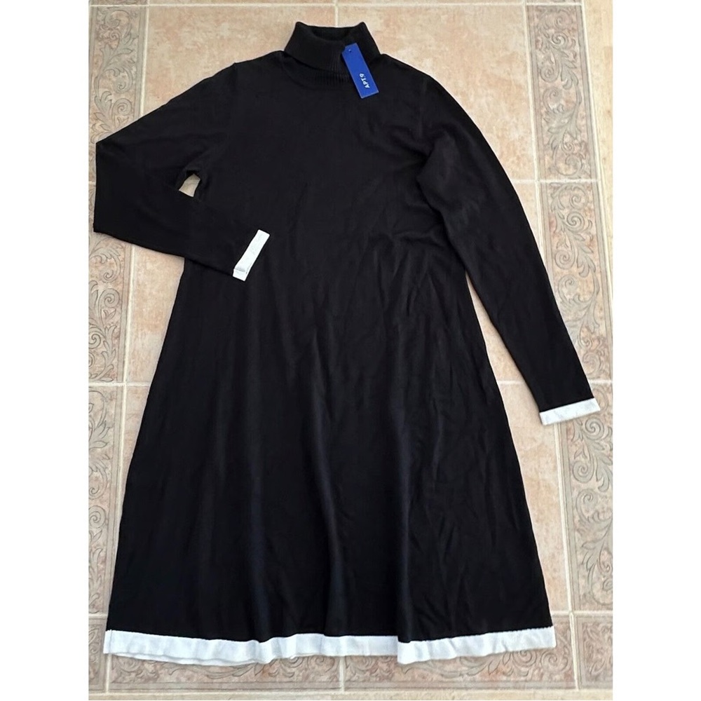 Mock neck sweater shift dress black Lg Classic Minimalist Lightweight versatile